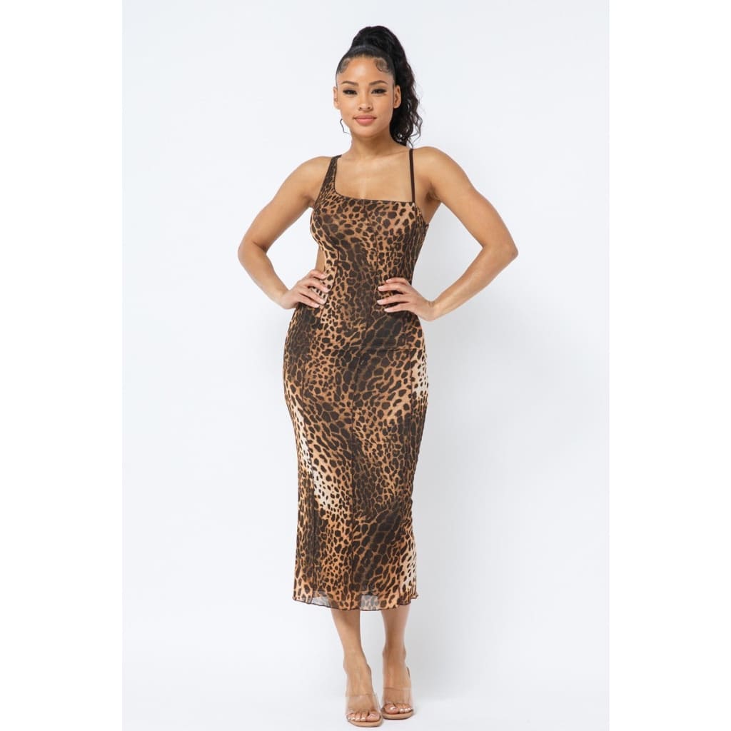Animal Print Midi Dress With Strap