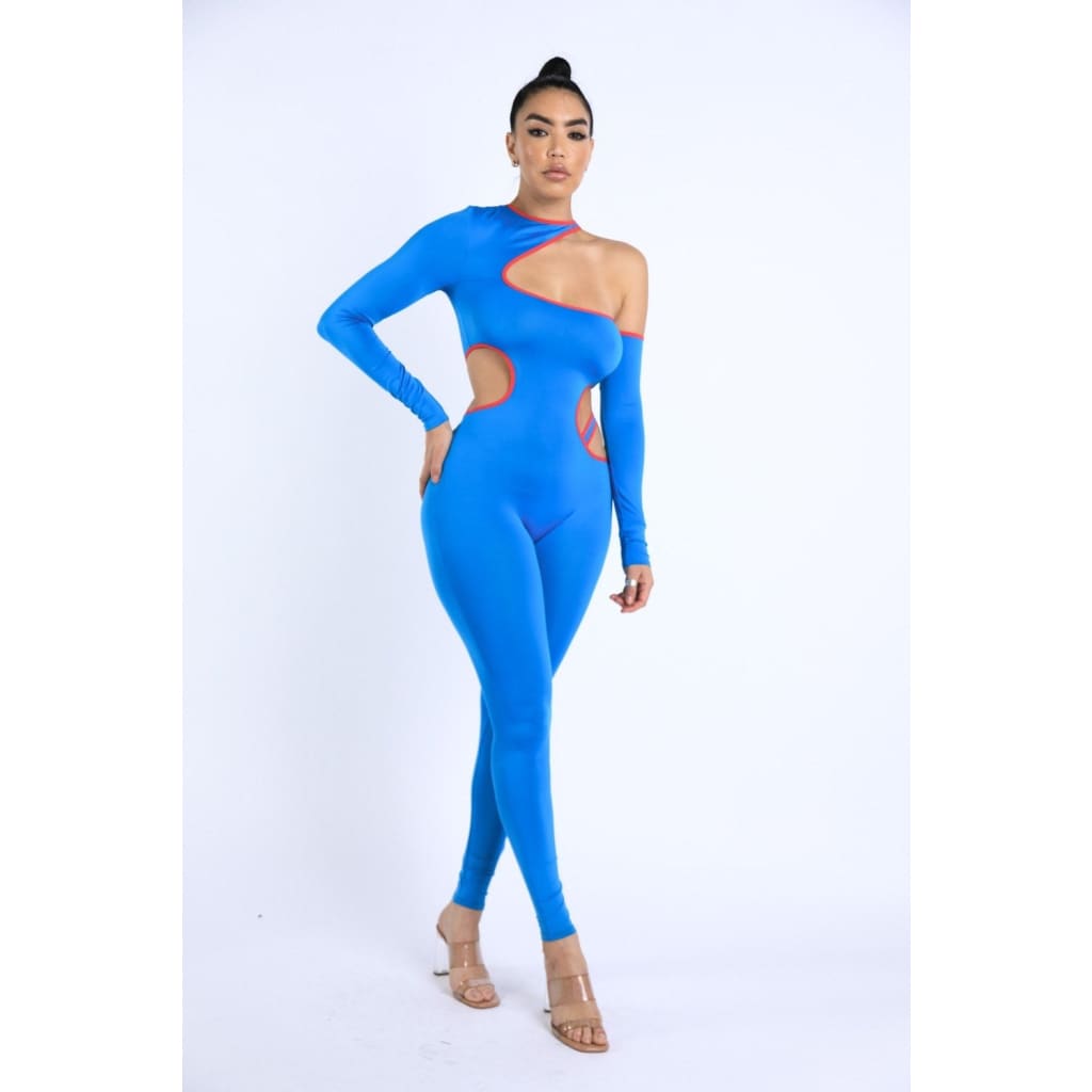 Color Binding Detailed Cutout Jumpsuit