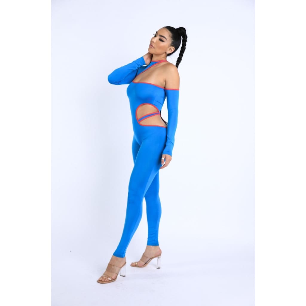 Color Binding Detailed Cutout Jumpsuit