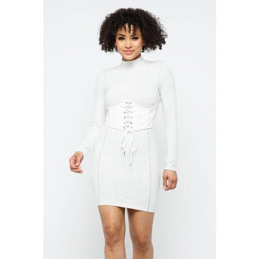 Mock Neck Long Sleeve Bodycon Mini W Bustier Detail And