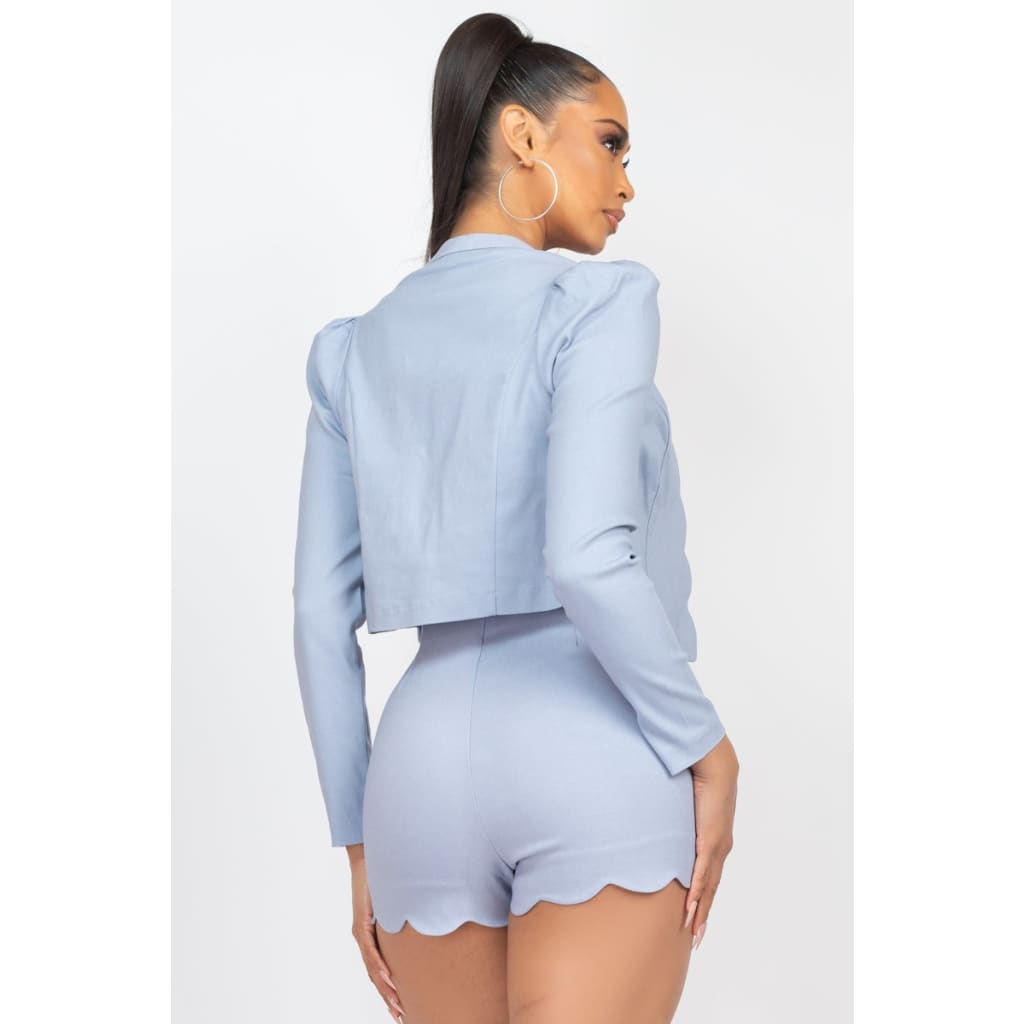 Scallop Hem Blazer Jacket & Mini Shorts Set