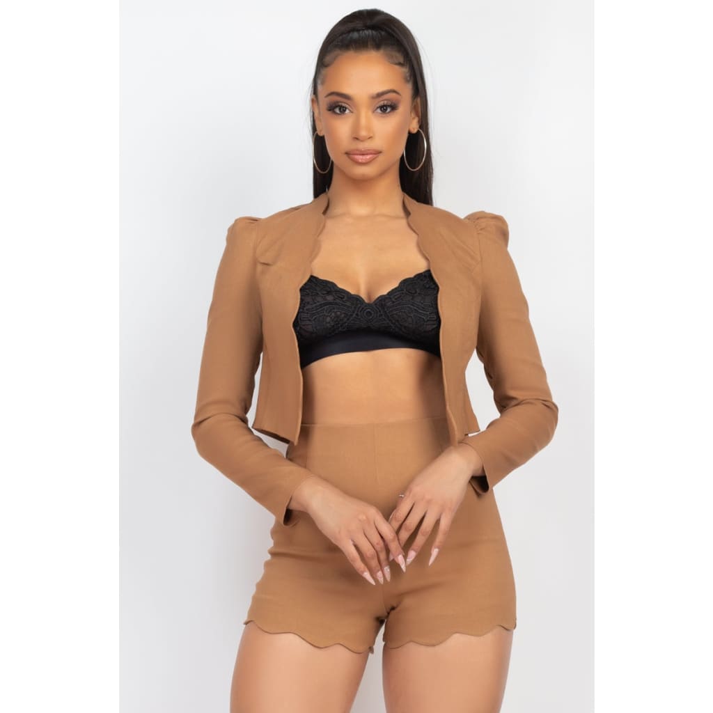 Scallop Hem Blazer Jacket & Mini Shorts Set