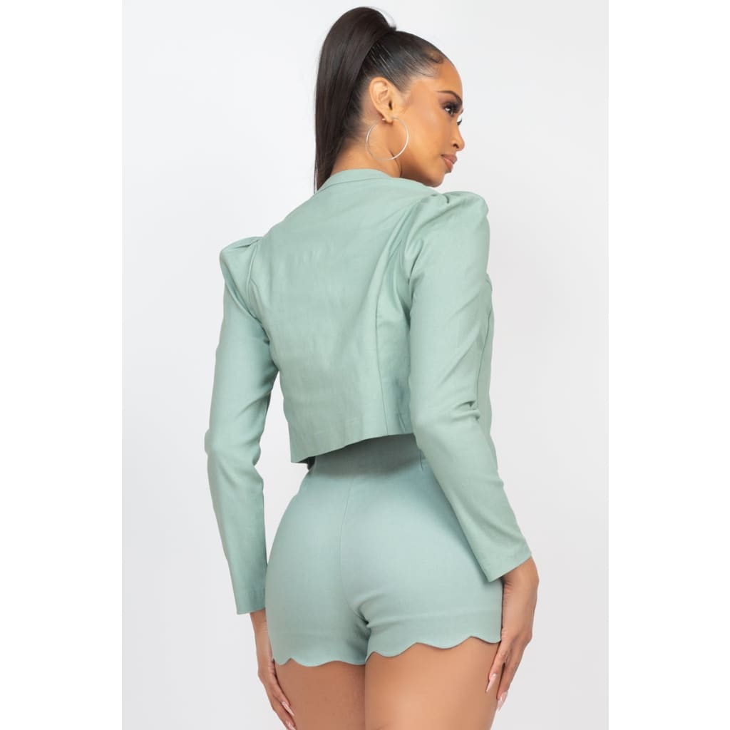 Scallop Hem Blazer Jacket & Mini Shorts Set