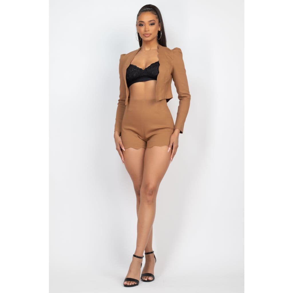 Scallop Hem Blazer Jacket & Mini Shorts Set