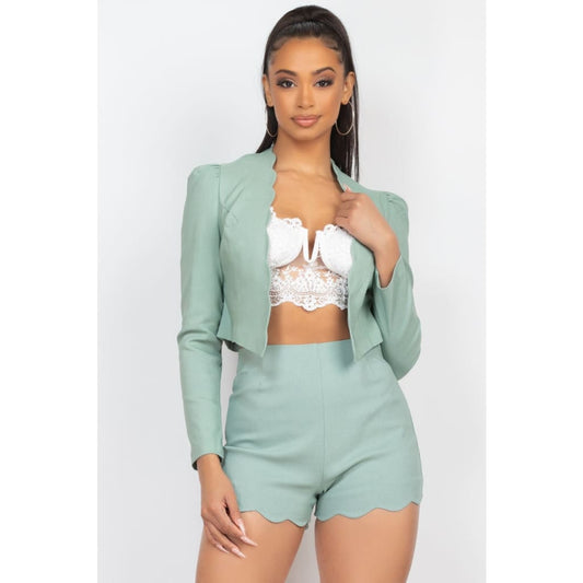 Scallop Hem Blazer Jacket & Mini Shorts Set